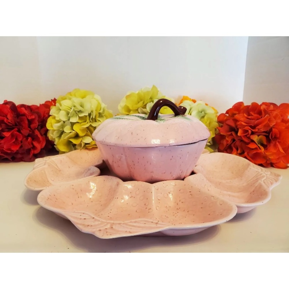 Pink Ceramic strawberry Container